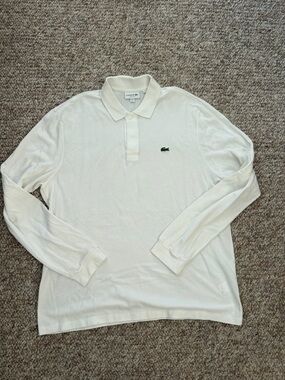 Lacoste Long Sleeve Polo Shirt - White with Green Crocodile